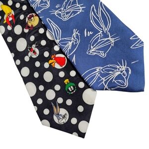 Lot of 2 Vintage Men's Looney Tunes Bugs Bunny Silk Neckties 90s